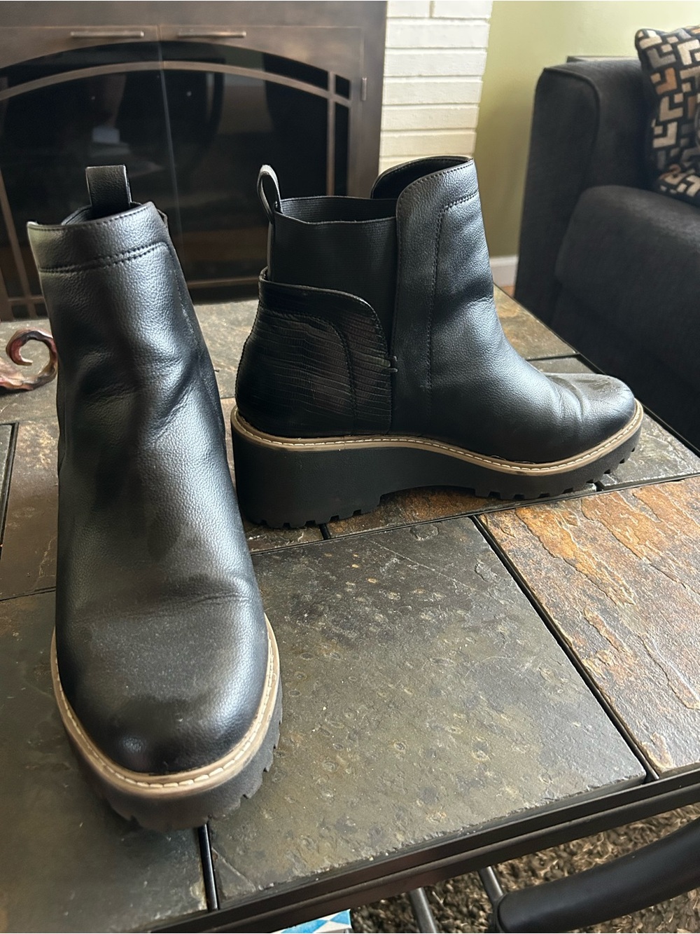 Dolce Vita Black Leather Lug Sole Chelsea Ankle Boots